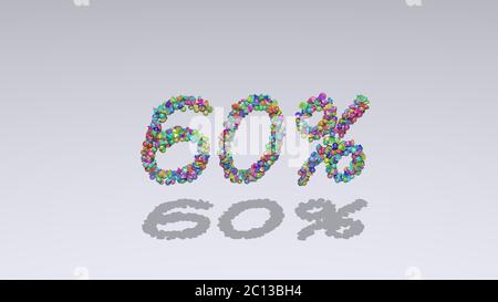 % : 3D-Darstellung des Textes aus kleinen Objekten auf weißem Hintergrund mit Schatten Stockfoto