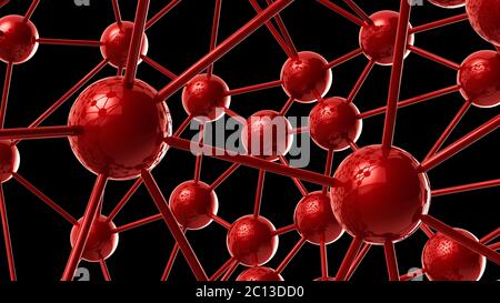 Rot Molekulare geometrische Chaos abstrakte Struktur. Wissenschaft Technologie Netzwerk Verbindung Hi-Tech Hintergrund 3d Rendering illustraa Stockfoto