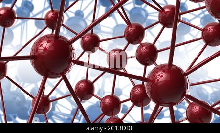 Blau und rot Molekulare geometrische Chaos abstrakte Struktur. Wissenschaft Technologie Netzwerk Verbindung High-Tech Hintergrund 3d-Rendering Stockfoto