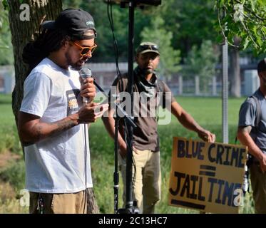 Die Namen der Afroamerikaner, die von der Polizei in den Vereinigten Staaten vor einer Demonstration der Black Lives Matter in Boulder, CO, getötet wurden, 12. Juni 2020. Stockfoto