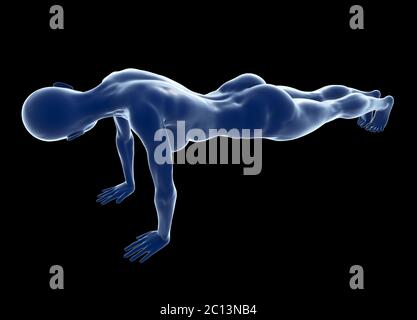Junge muskulöse Frau tut Kernübung auf dem Boden vor schwarzem Hintergrund. Fit weiblich bekommen Press-ups während des Trainings Stockfoto