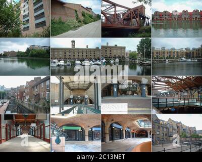 16 Ansichten der London docklands Stockfoto