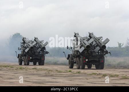 Zwei mobile Flak-Raketenkomplexe Stockfoto