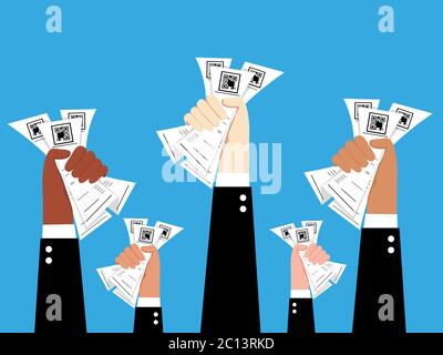 Hände von Geschäftsmann hält Rechnungen, globale Rezession Konzept, Rechnungen Vektor, Wirtschaftskrise, Vektor-Illustration Stock Vektor