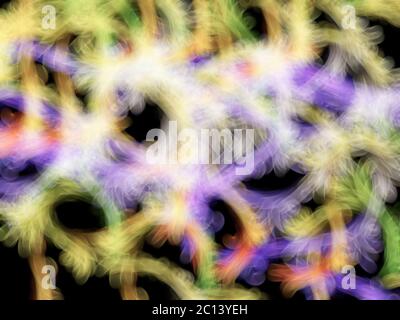 Leuchtende bunte geschwungene Linien über dunklen abstrakten Hintergrund mit Bokeh Lichter Stockfoto