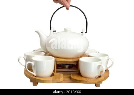 Isolierte eleganten weißen Tee- Sets auf weißem Hintergrund Stockfoto