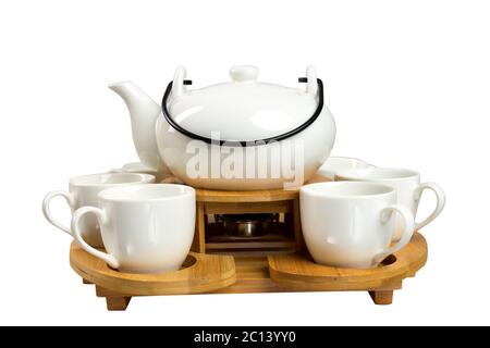 Isolierte eleganten weißen Tee- Sets auf weißem Hintergrund Stockfoto