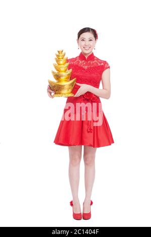 Junge schöne asiatische Frau in chinesischen Neujahr Stockfoto