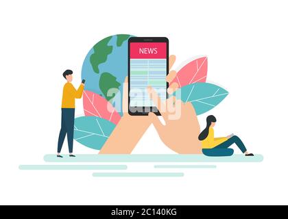 Junge Männer und Frauen nutzen ihre eigenen Smartphones zum Lesen von Nachrichten Stock Vektor