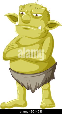 Grüne Kobold oder Troll stehende Pose mit Wut Gesicht in Cartoon-Charakter isoliert Illustration Stock Vektor