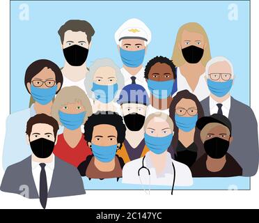 Menschen, die Masken während der Epidemienvektor Stock Vektor