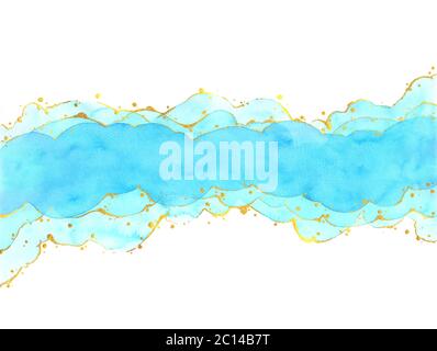 Abstrakte Aquarell Handmalerei Illustration in Wolke und Stern Konzept. Hellblauer gewellter Hintergrund. Hohe Auflösung. Design für Karte, Cover, Print, Stockfoto