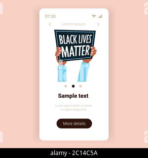 Hände halten schwarze Leben Angelegenheit Banner Sensibilisierungskampagne gegen rassische Diskriminierung der dunklen Hautfarbe soziale Probleme des Rassismus Smartphone Bildschirm Vektor Illustration Stock Vektor