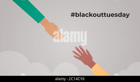 Schwarz lebt Materie multirassischen zwei Erreichen Mischung Rennen Hände Bewusstsein Kampagne gegen Rassendiskriminierung der dunklen Haut Farbe Blackout dienstag Konzept horizontalen Vektor Illustration Stock Vektor