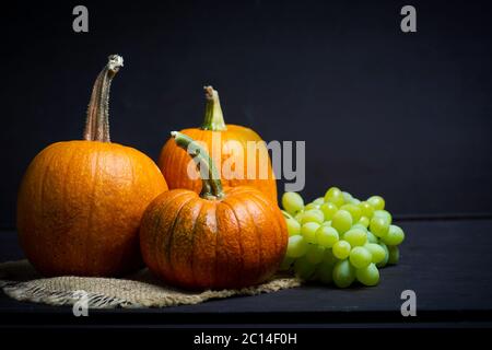 Punkins auf einem urigen Hintergrund für ein Thanksgiving Zusammenfassung Stockfoto