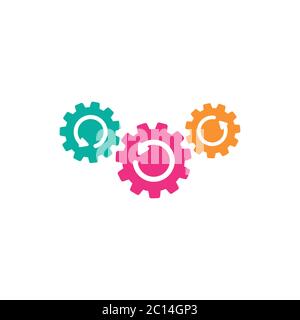 Bunte Zahnräder mit Pfeilen. Flaches Symbol isoliert auf Weiß. Vektorgrafik für Technologie oder Innovation. Technologie-Symbol. Integration Von Ausrüstung. Transm Stock Vektor