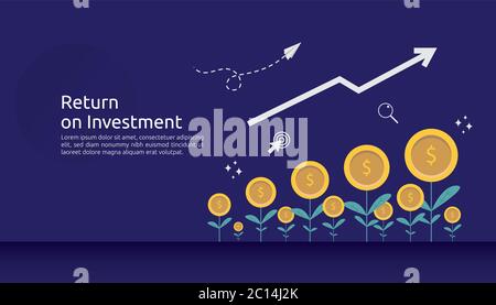 Return Investment ROI oder Wachstum Business Finance Konzept. Erhöhen Sie Gewinn ausdehnen steigt. Flat Stil Vektor Illustration von Marktdaten Stock Vektor