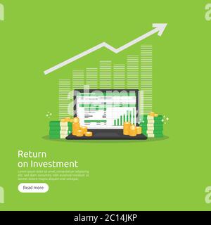 SEO Datenanalyse, Tabellenkalkulation auf dem Bildschirm. Business Finance Analyse Audit mit Grafiken Diagramme. ROI-Konzept. Gewinn steigern Stock Vektor