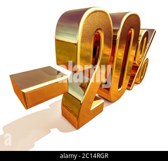 3d Gold 20 zwanzig Prozent Rabatt Zeichen Stockfoto