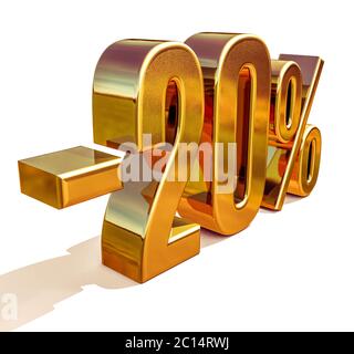 3d Gold 20 zwanzig Prozent Rabatt Zeichen Stockfoto