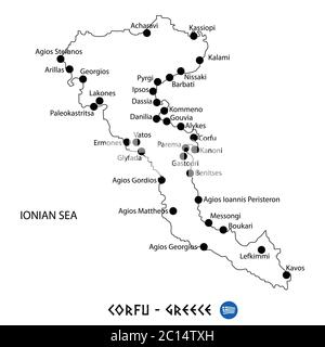 Insel Korfu in Griechenland Kartenkunst auf weißem Hintergrund Stock Vektor