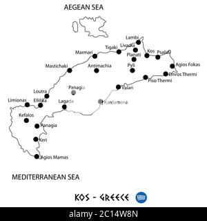 Insel Kos in Griechenland Kartenkunst auf weißem Hintergrund Stock Vektor