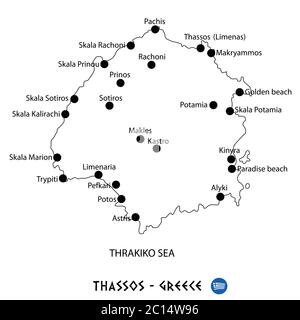 Insel Thassos in Griechenland Kartenkunst auf weißem Hintergrund Stock Vektor