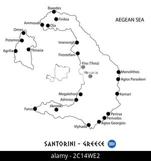 Insel Santorini in Griechenland Kartenkunst auf weißem Hintergrund Stock Vektor