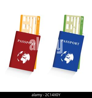 Reisepass mit Flugticket-Set Illustration in bunt Stock Vektor
