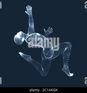 Gymnast. Man. 3D-Modell des menschlichen Körpers. Gymnastik Aktivitäten für Icon Health und Fitness Community. Vektorgrafiken aus Teilchen. Stock Vektor