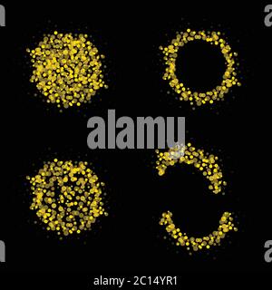 Glitzerset in Goldfarbe Illustration auf schwarzem Hintergrund Stock Vektor