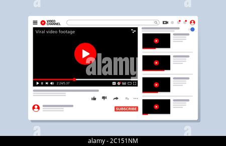 Vektordarstellung einer Video Viewer Webseite. Geeignet für die Förderung der neuesten Video-Kanäle, Layout-Vorlagen und Benutzeroberfläche von der Webseite. Stock Vektor