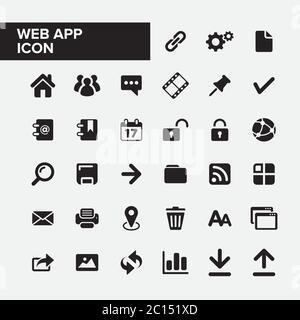 Einfache flach gefüllte grundlegende Icon-Elemente Satz von Web-App-Service. Web Internet App Grafik Ressourcen Icon Vektor-Paket. Stock Vektor