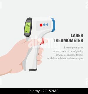 Vektordarstellung der Verwendung eines Infrarot-Thermometers. Geeignet für Gesundheit Banner, Prävention der Übertragung von Krankheiten, Kontrolle der Körpertemperatur. Stock Vektor