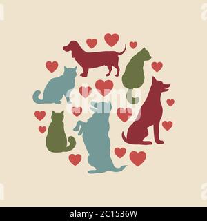 Katzen und Hunde Vektor Silhouette rund Zusammensetzung Stock Vektor