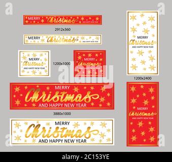 Weiße und rote Weihnachts-Website-Banner mit goldenen Titeln Stock Vektor