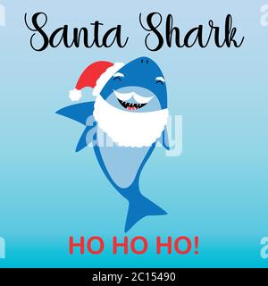 Niedliche Santa Shark Vektor-Illustration mit einem Bart Stock Vektor