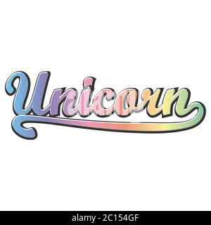 Einhorn Titel in Pastell Regenbogenfarben mit weißem Hintergrund. Perfekt für Print oder Web. Es kann ein T-Shirt-Design oder Dekoration sein. Stock Vektor