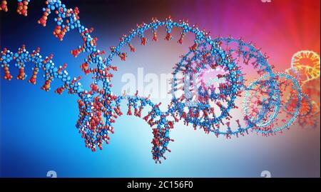 3D-Darstellung eines ribonicleic Säure Kette, von der aus die Desoxyribonukleinsäure oder DNA zusammensetzt. Stockfoto