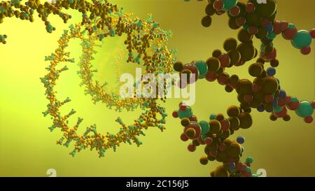 Ribonicleic-Säurenkette, aus der die Desoxyribonukleinsäure oder DNA zusammengesetzt ist - 3d-Illustration Stockfoto