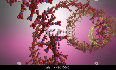 Ribonicleic-Säurenkette, aus der die Desoxyribonukleinsäure oder DNA zusammengesetzt ist - 3d-Illustration Stockfoto