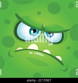 Glücklich cool Cartoon Monster Gesicht Avatar. Gehörnte Vektor Monster Kreatur Stock Vektor