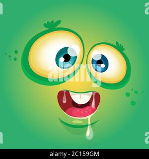 Glücklich cool Cartoon Monster Gesicht Avatar. Gehörnte Vektor Monster Kreatur Stock Vektor