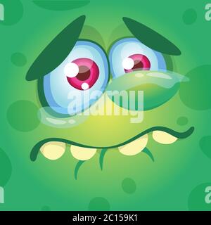 Glücklich cool Cartoon Monster Gesicht Avatar. Gehörnte Vektor Monster Kreatur Stock Vektor