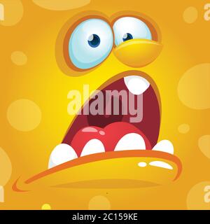 Glücklich cool Cartoon Monster Gesicht Avatar. Gehörnte Vektor Monster Kreatur Stock Vektor