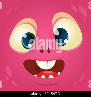 Glücklich cool Cartoon Monster Gesicht Avatar. Gehörnte Vektor Monster Kreatur Stock Vektor