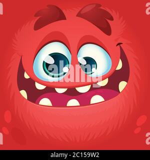 Glücklich cool Cartoon Monster Gesicht Avatar. Gehörnte Vektor Monster Kreatur Stock Vektor