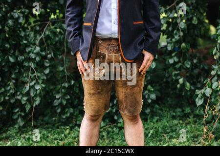 Traditionelle Lederhosen in Bayern, Deutschland Stockfoto