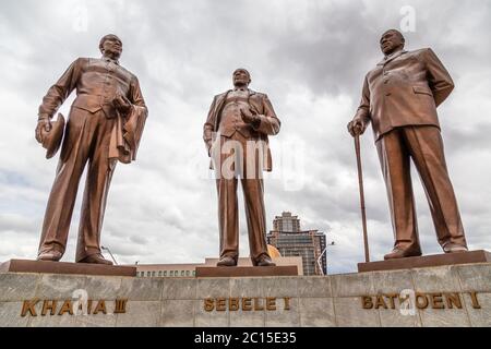 Three Dikgosi (Stammeshäuptlinge) Monument, zentrales Geschäftsviertel, Gaborone, Botswana Stockfoto