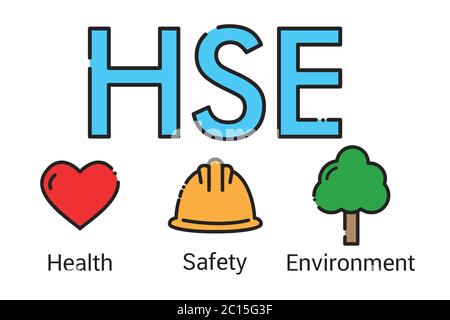 HSE-Konzept, Health Safety Environment Akronym, Vektor-Symbol-Design Stock Vektor